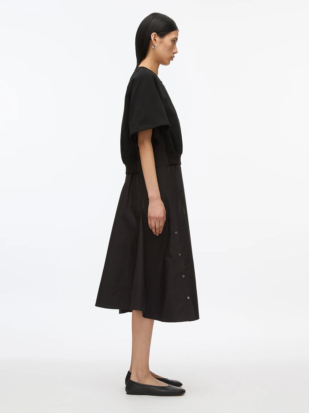 Short Sleeve French Terry Combo Dress (Black)