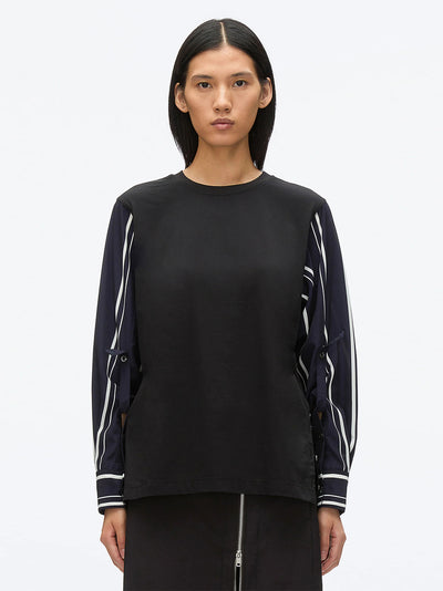 Long Sleeve Tee With Stripe Shirting Sleeves (Black-Midnight)