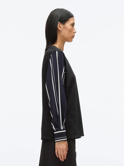 Long Sleeve Tee With Stripe Shirting Sleeves (Black-Midnight)