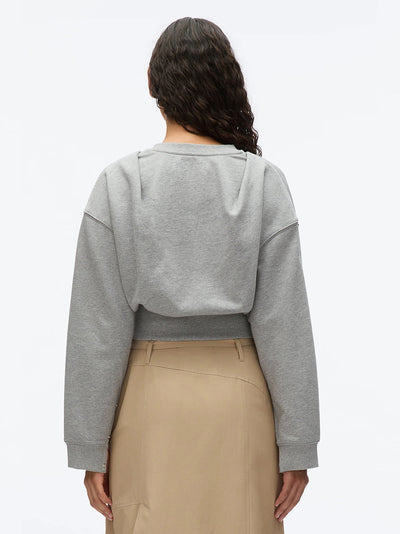 Long Sleeve Cropped Sweatshirt With Inseam Snaps (Grey Melange)