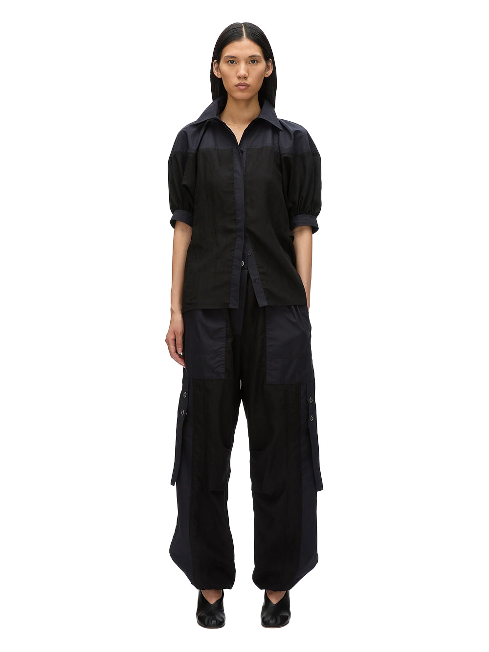 Lantern Sleeve Combo Shirt Black-Midnight