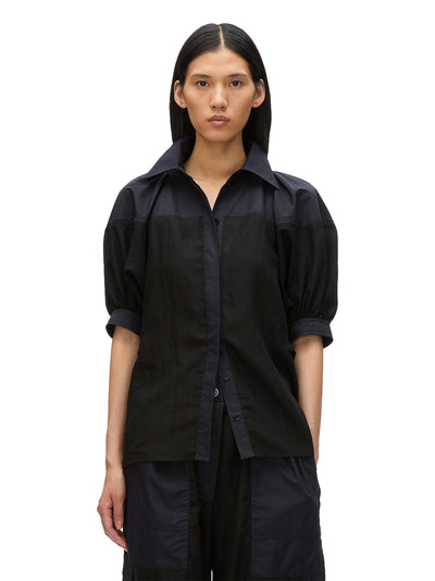 Lantern Sleeve Combo Shirt Black-Midnight