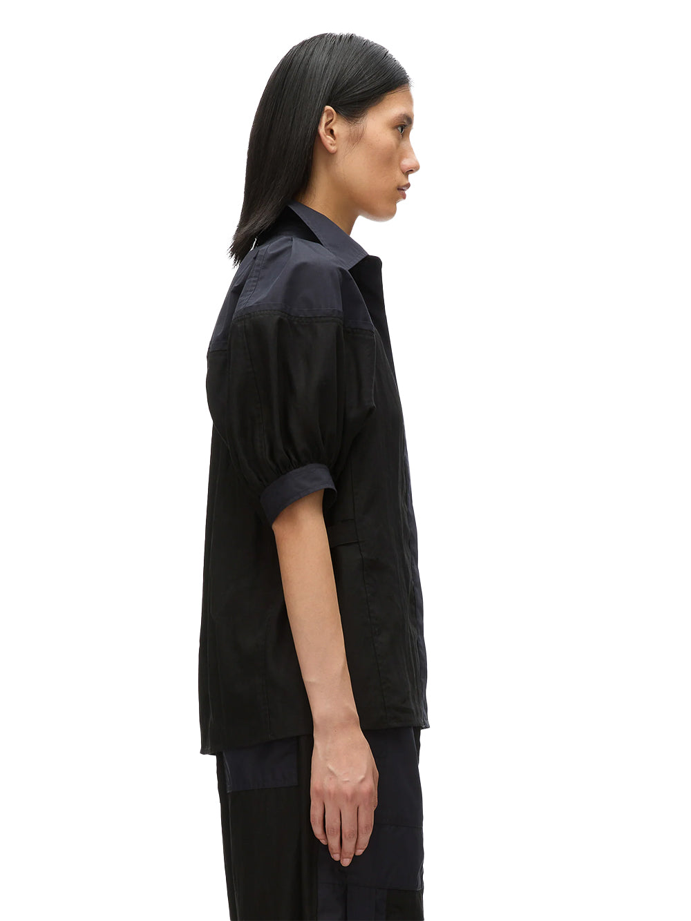 Lantern Sleeve Combo Shirt Black-Midnight