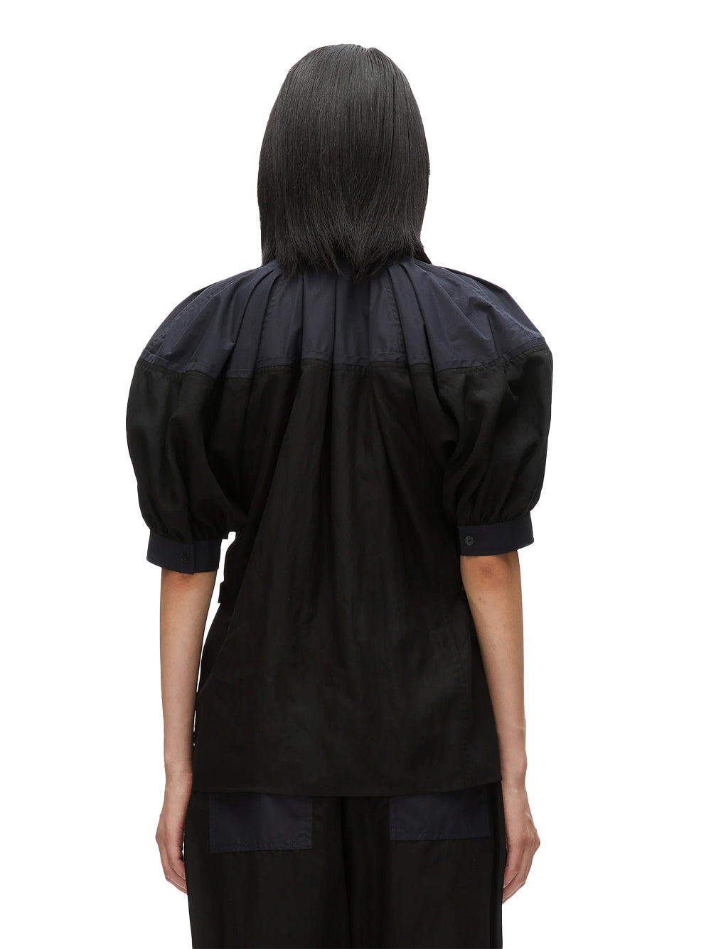 Lantern Sleeve Combo Shirt Black-Midnight