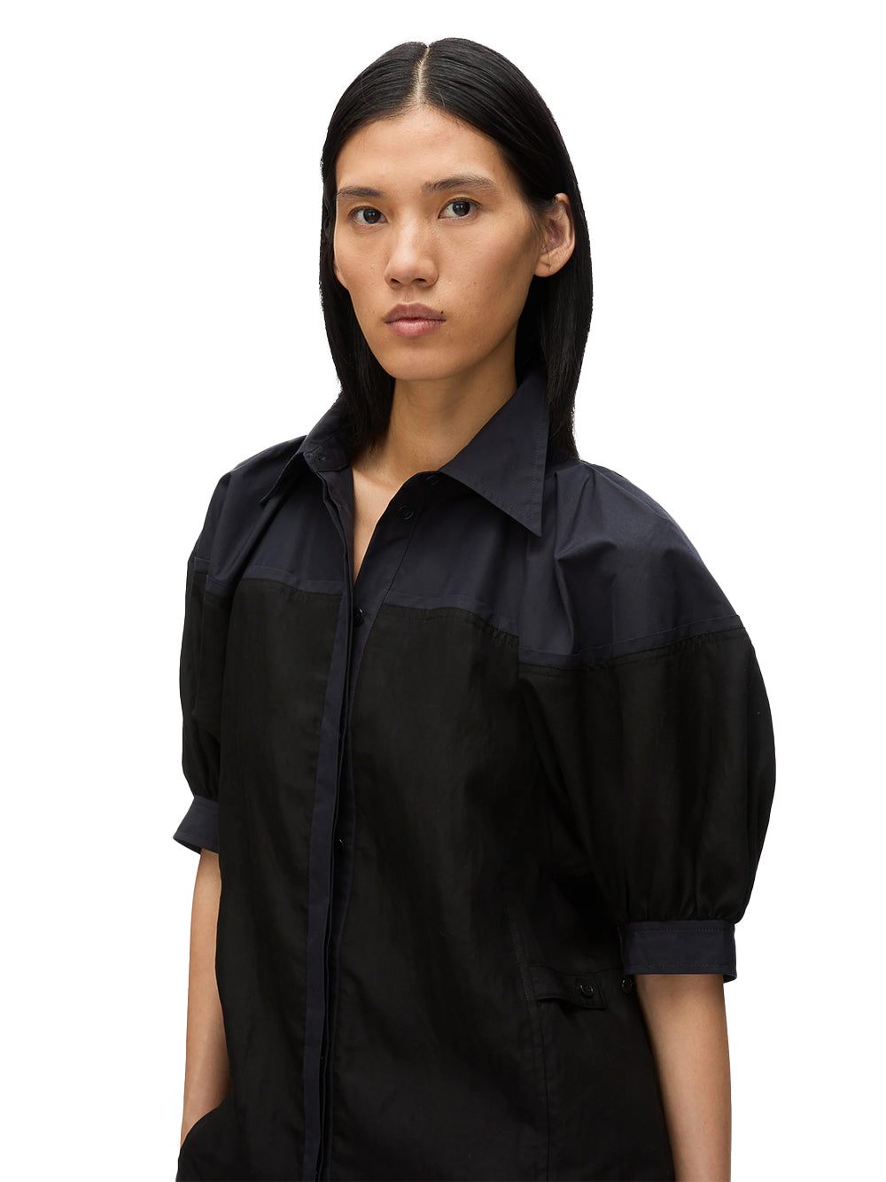 Lantern Sleeve Combo Shirt Black-Midnight