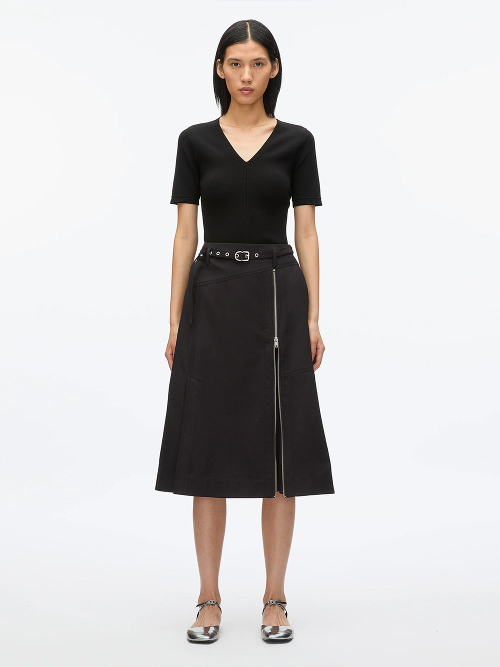 Utility Skirt with Zip Chiffon Godet Black