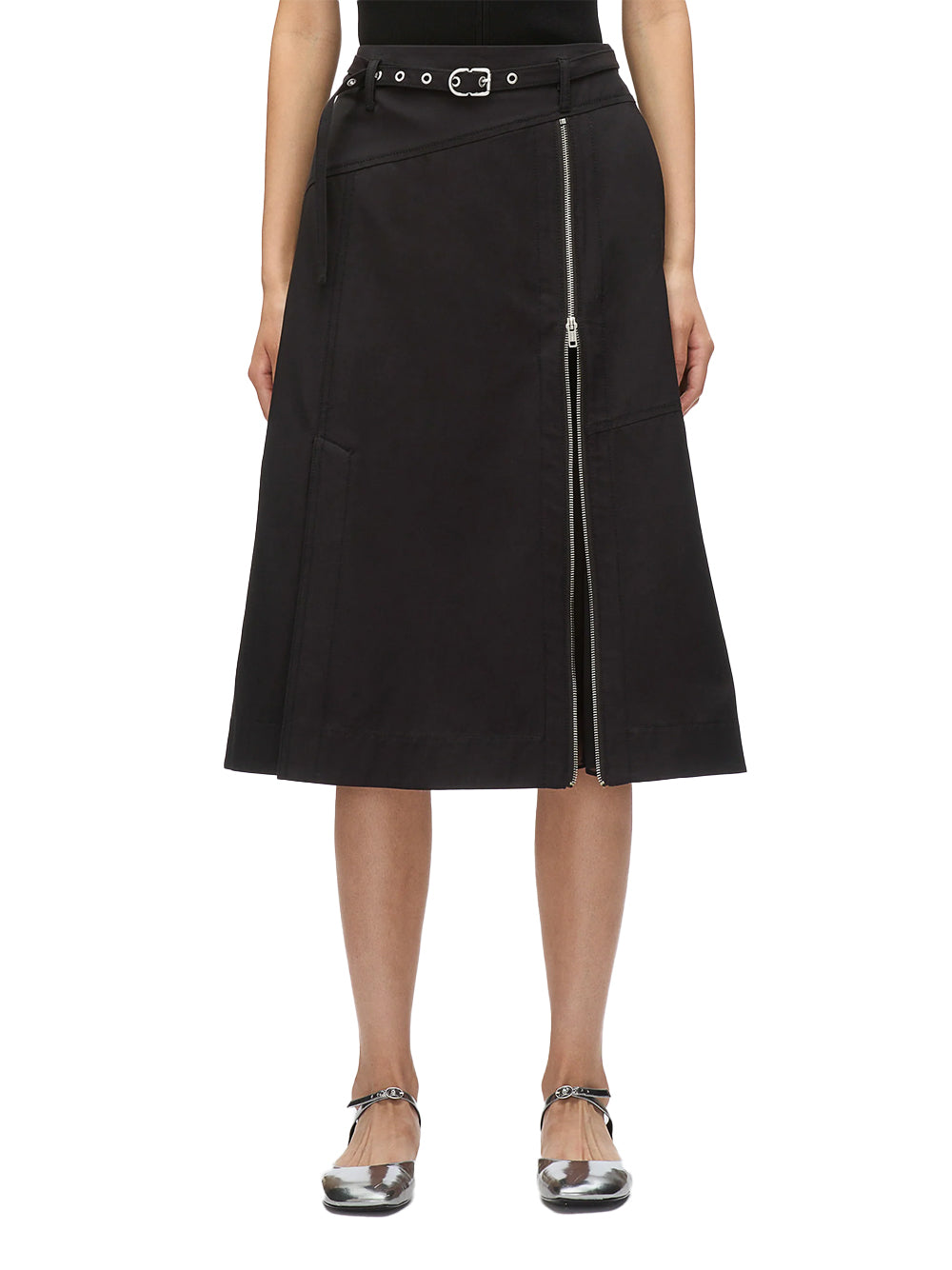 Utility Skirt with Zip Chiffon Godet Black