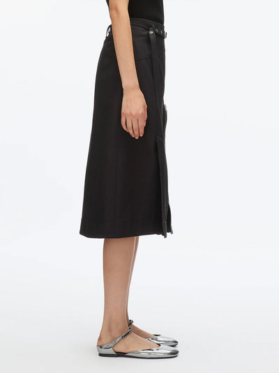 Utility Skirt with Zip Chiffon Godet Black