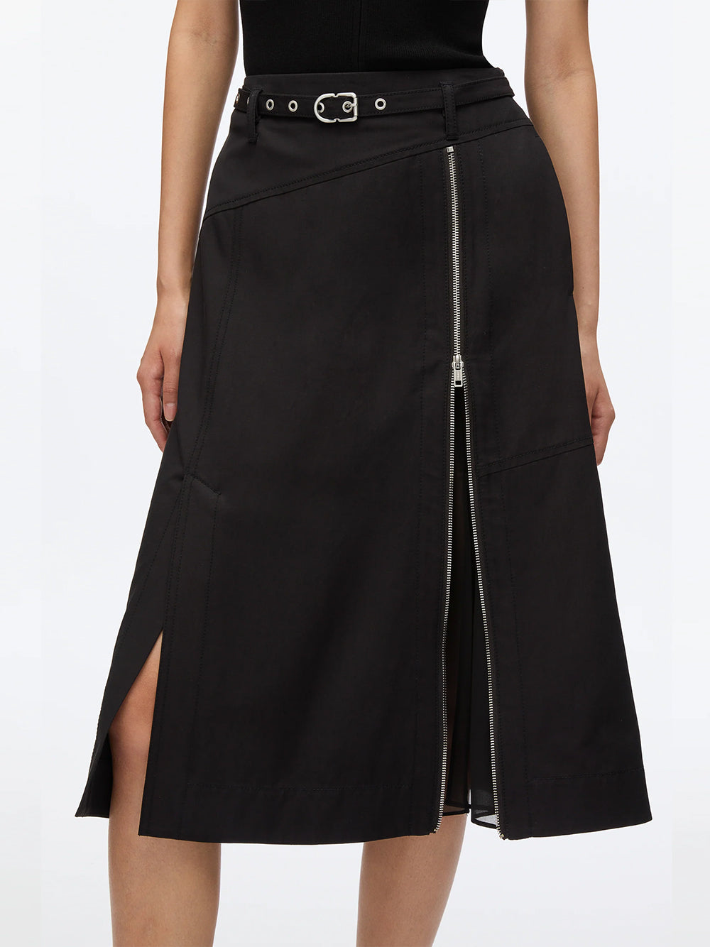 Utility Skirt with Zip Chiffon Godet Black