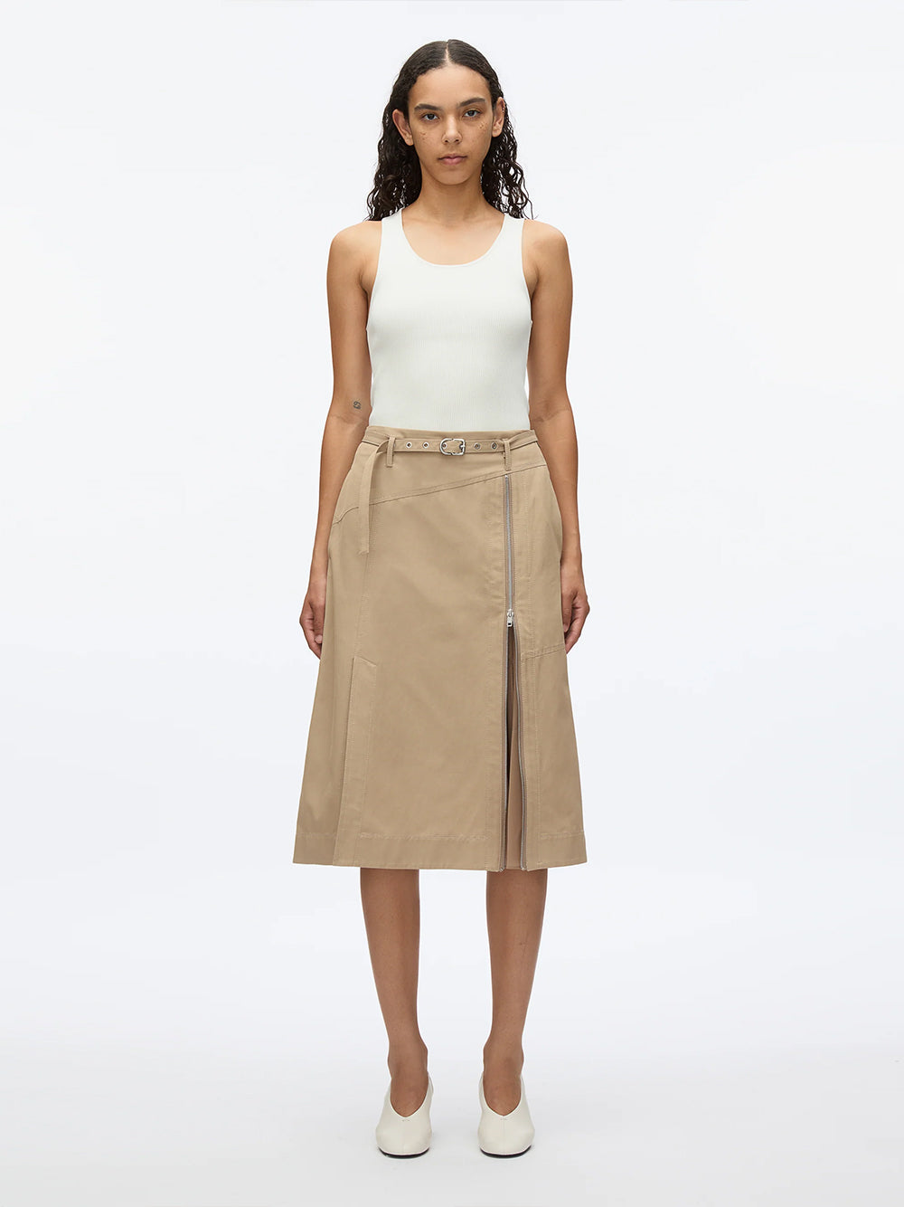 Utility Skirt With Zip Chiffon Godet Khaki