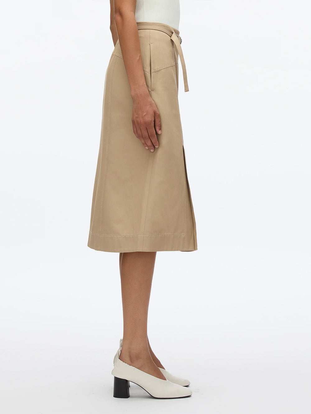 Utility Skirt With Zip Chiffon Godet Khaki