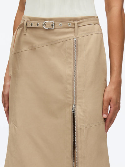 Utility Skirt With Zip Chiffon Godet Khaki