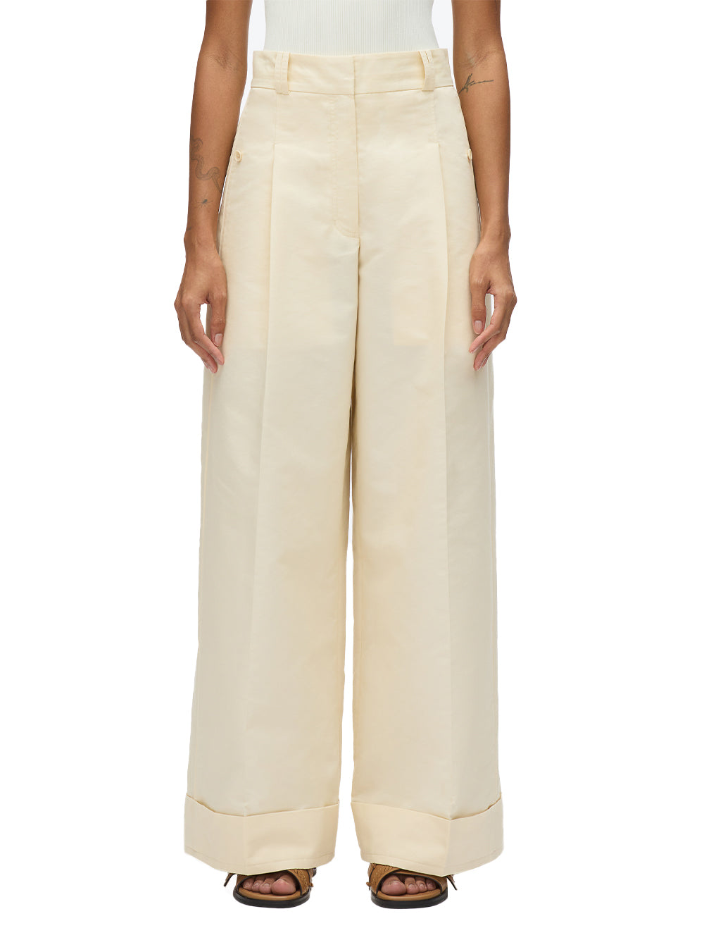 Pleated Wide Leg Trouser Gardenia