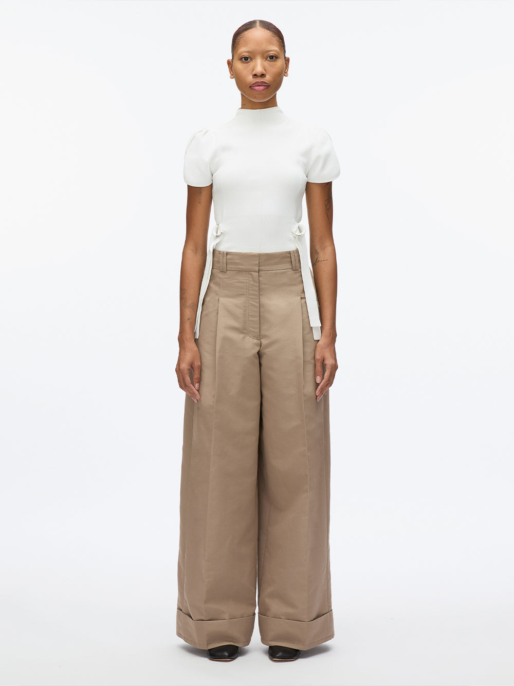 Pleated Wide Leg Trouser Stone Grey