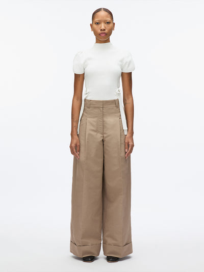 Pleated Wide Leg Trouser Stone Grey