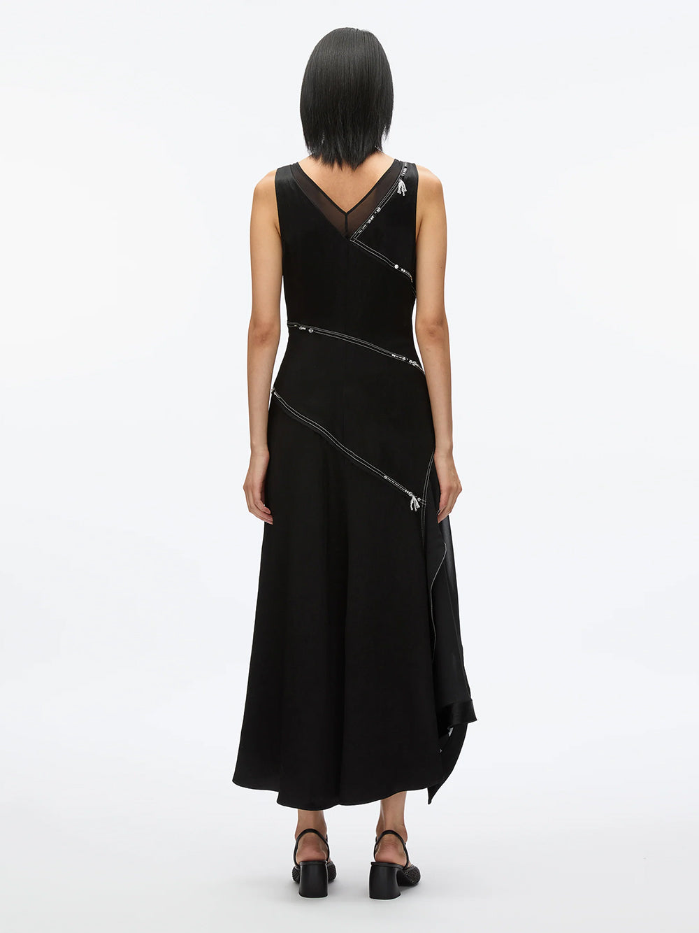 Embroidered V-Neck Satin Gown (Black)