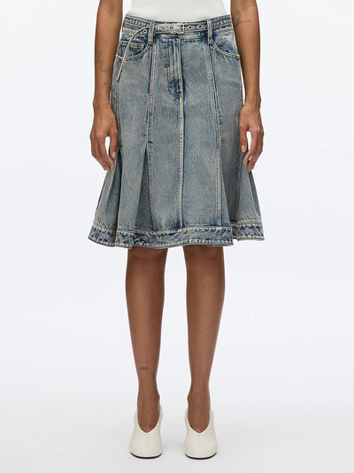 Flounce Bltd Knee Length Skirt Washed Indigo