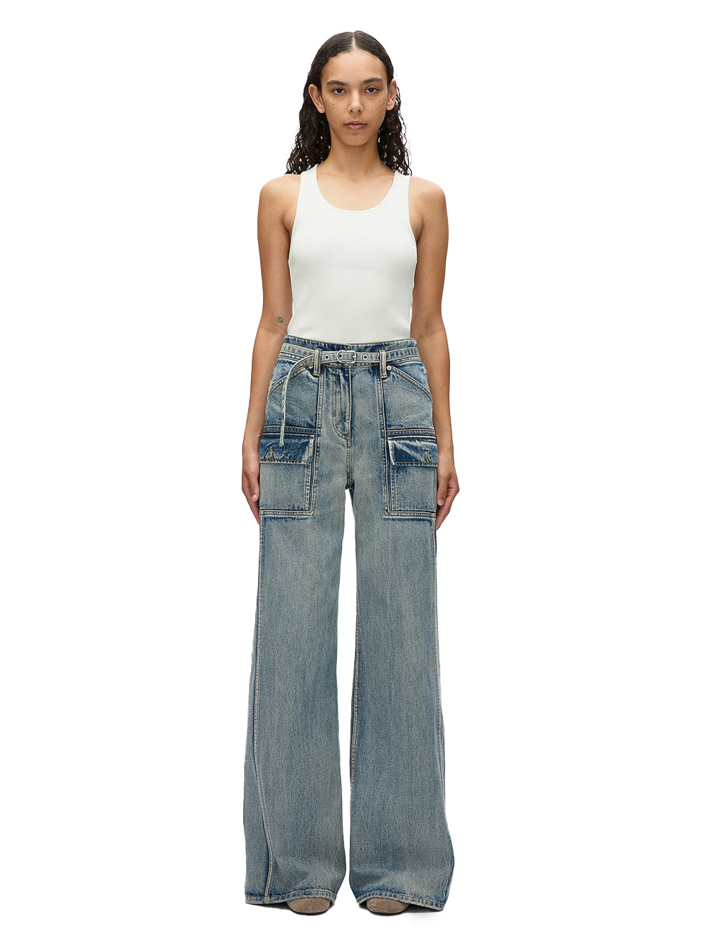 Denim Cargo Wide Leg Bltd Jeans Washed Indigo