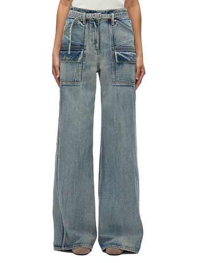 Denim Cargo Wide Leg Bltd Jeans Washed Indigo