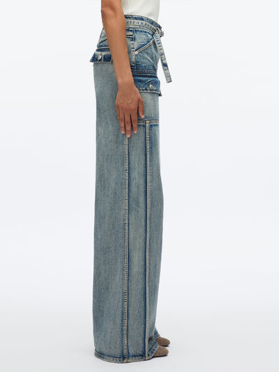 Denim Cargo Wide Leg Bltd Jeans Washed Indigo