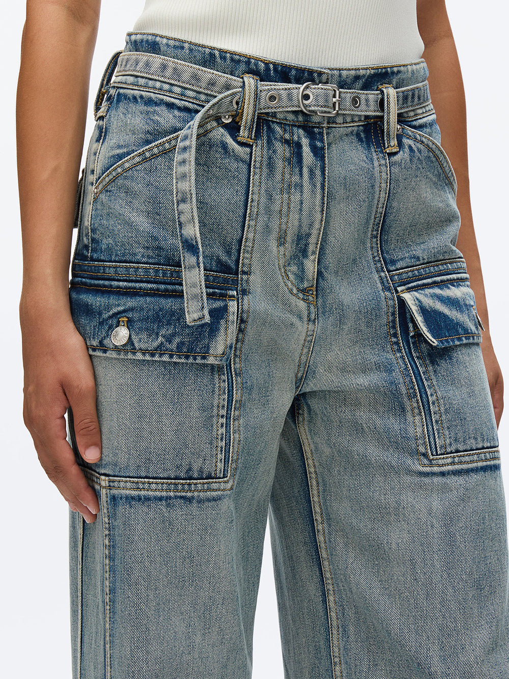 Denim Cargo Wide Leg Bltd Jeans Washed Indigo