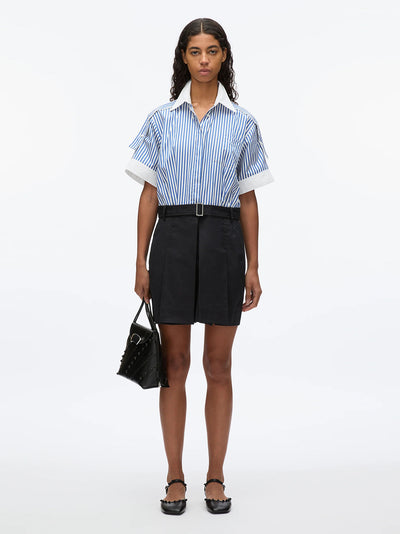 Ss Combo Shirt Drs W Pleated Skirt White-Cement