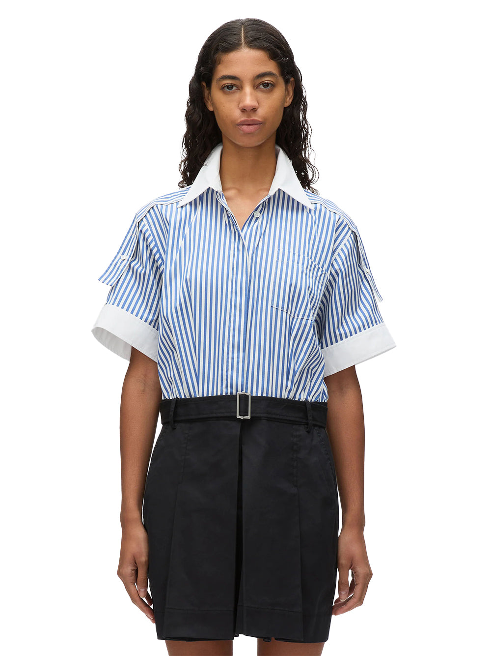 Ss Combo Shirt Drs W Pleated Skirt White-Cement