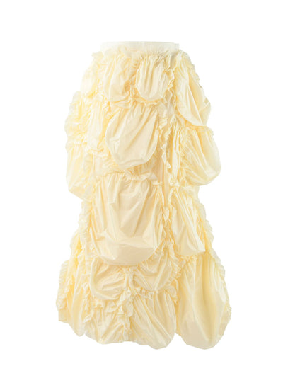 High-waisted Ruffled Midi Skirt (Off white)