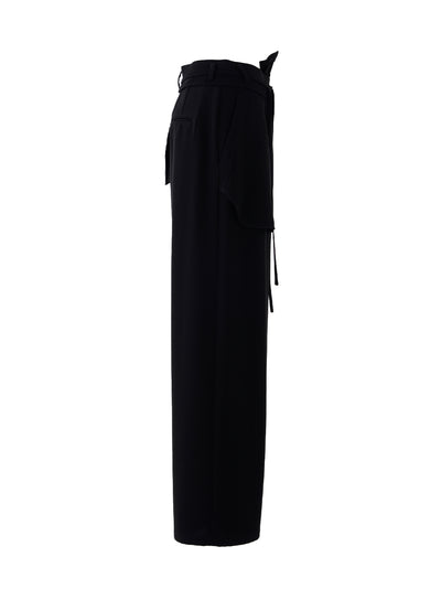 Belt Wide Asymmetrical Trousers (Black)