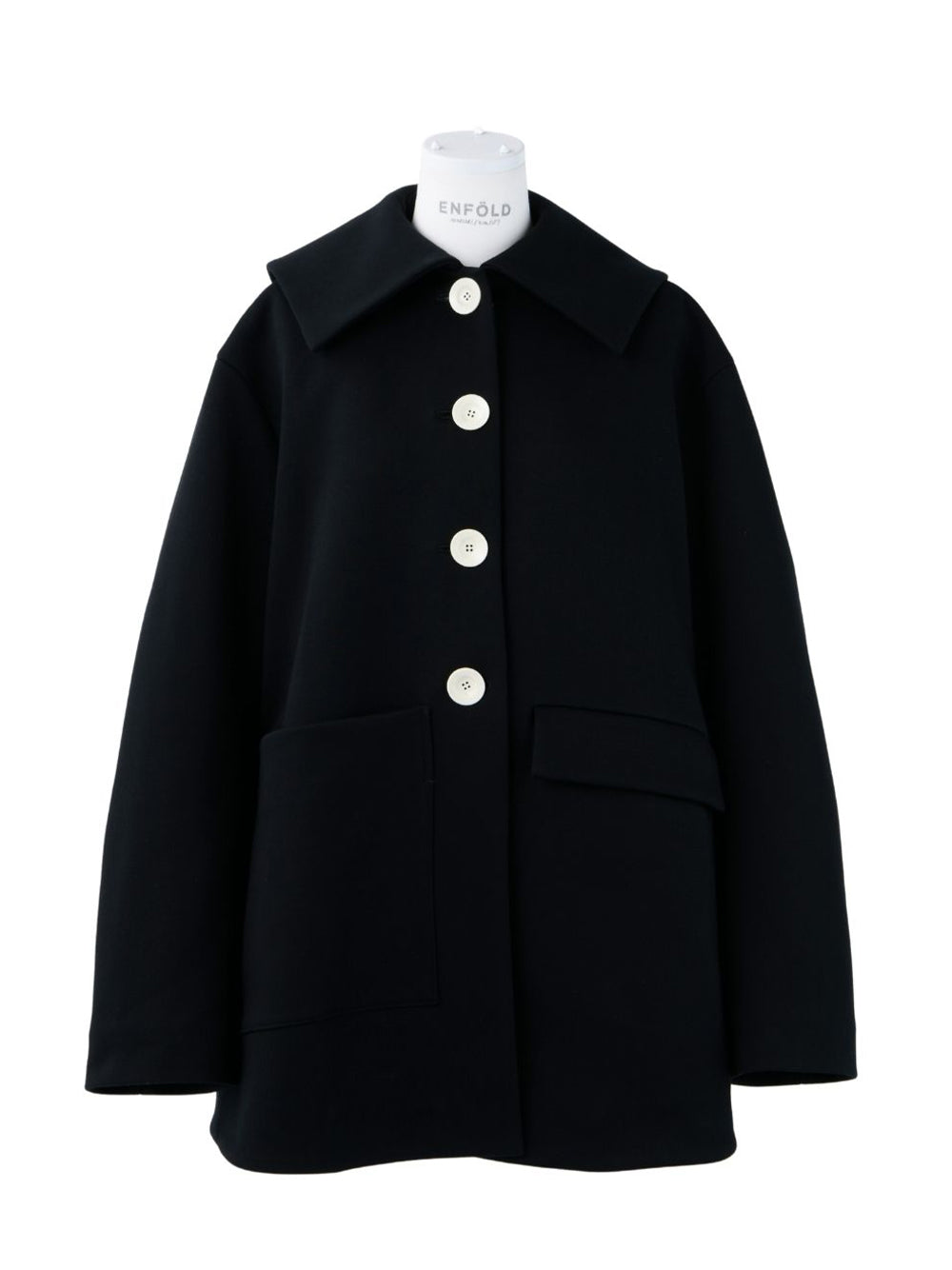 Flat-Collar Silhouette Coat (Black)