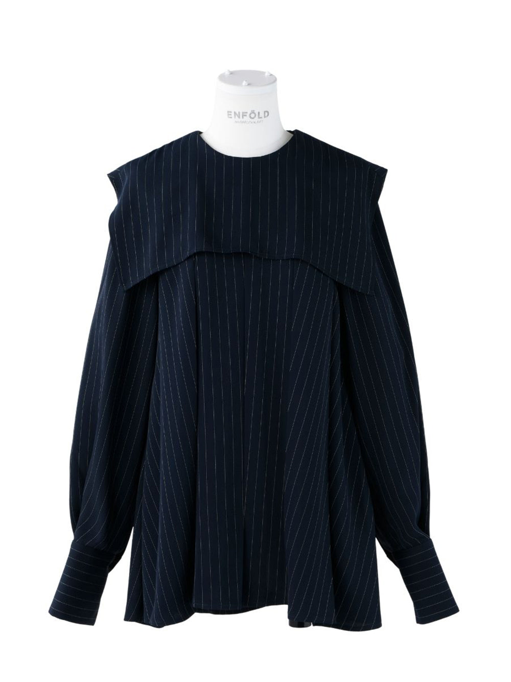 Pinstripe Pleated Pullover (Navy)