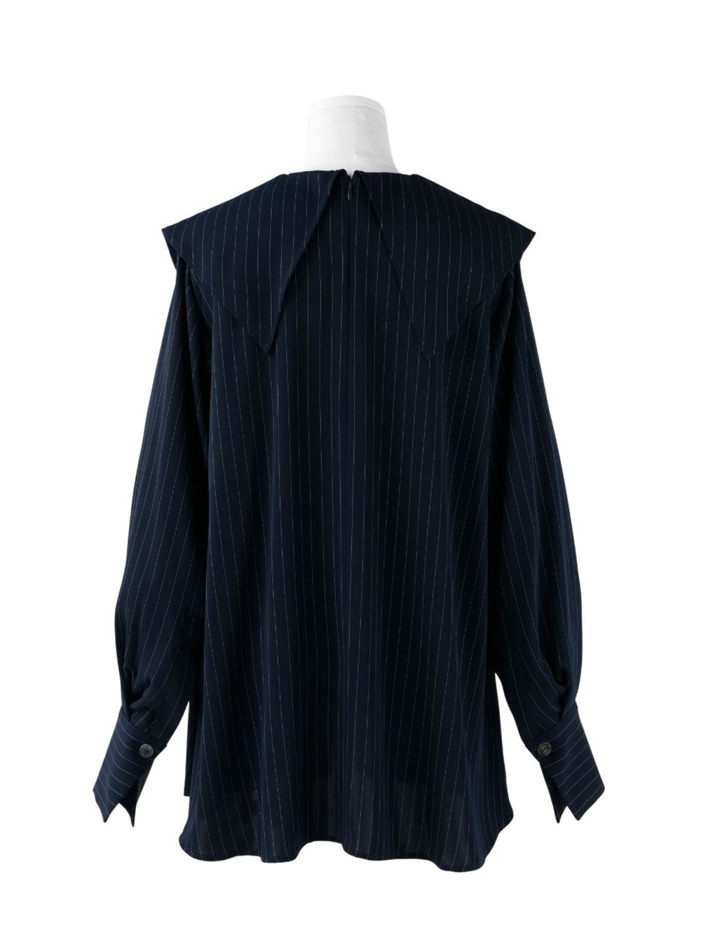 Pinstripe Pleated Pullover (Navy)