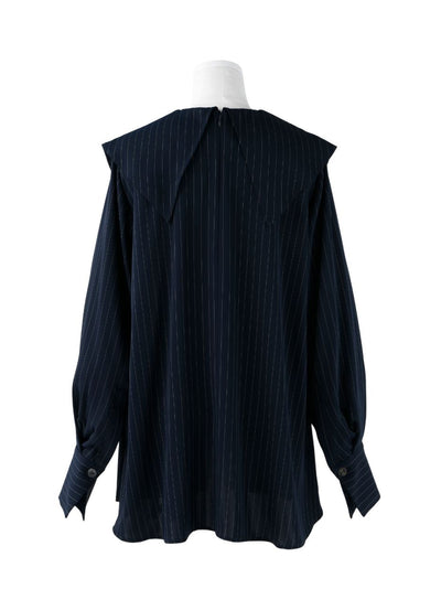 Pinstripe Pleated Pullover (Navy)