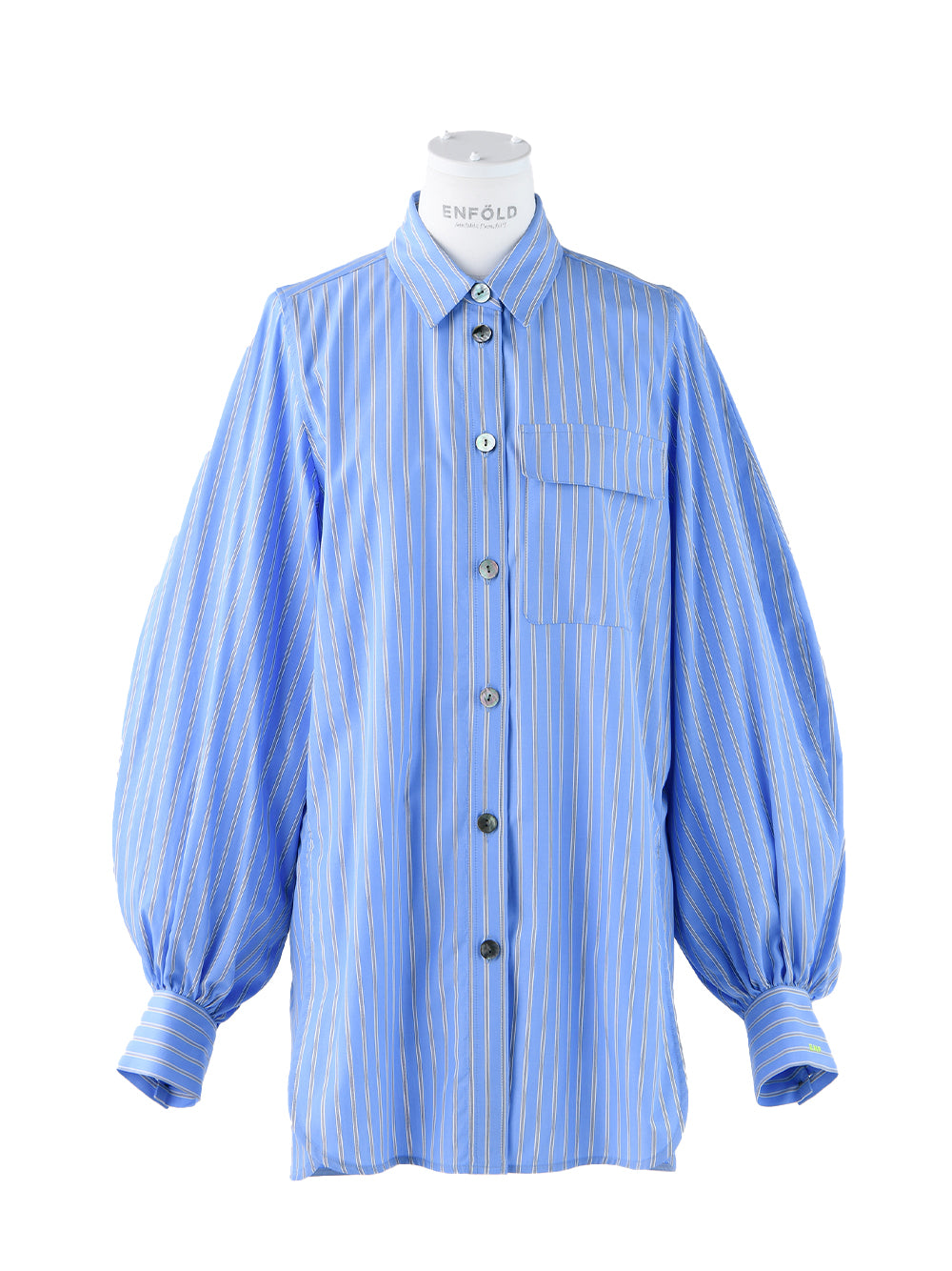 S Stripe Volume Sleeve Basic Shirt (Medium Blue)