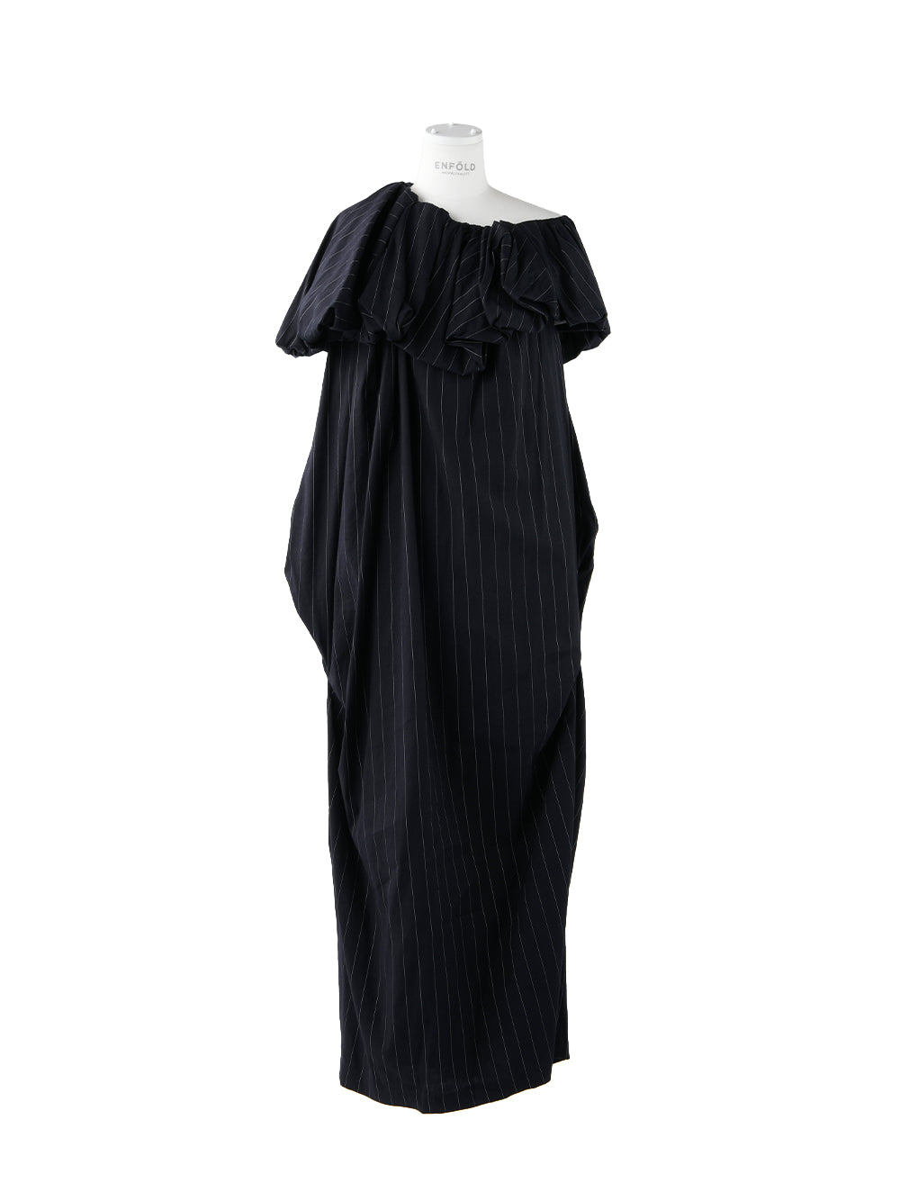 Striped One-Shoulder Cocoon Dress (Navy)