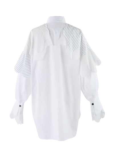 Mix Fabric Wave Shirt (White)