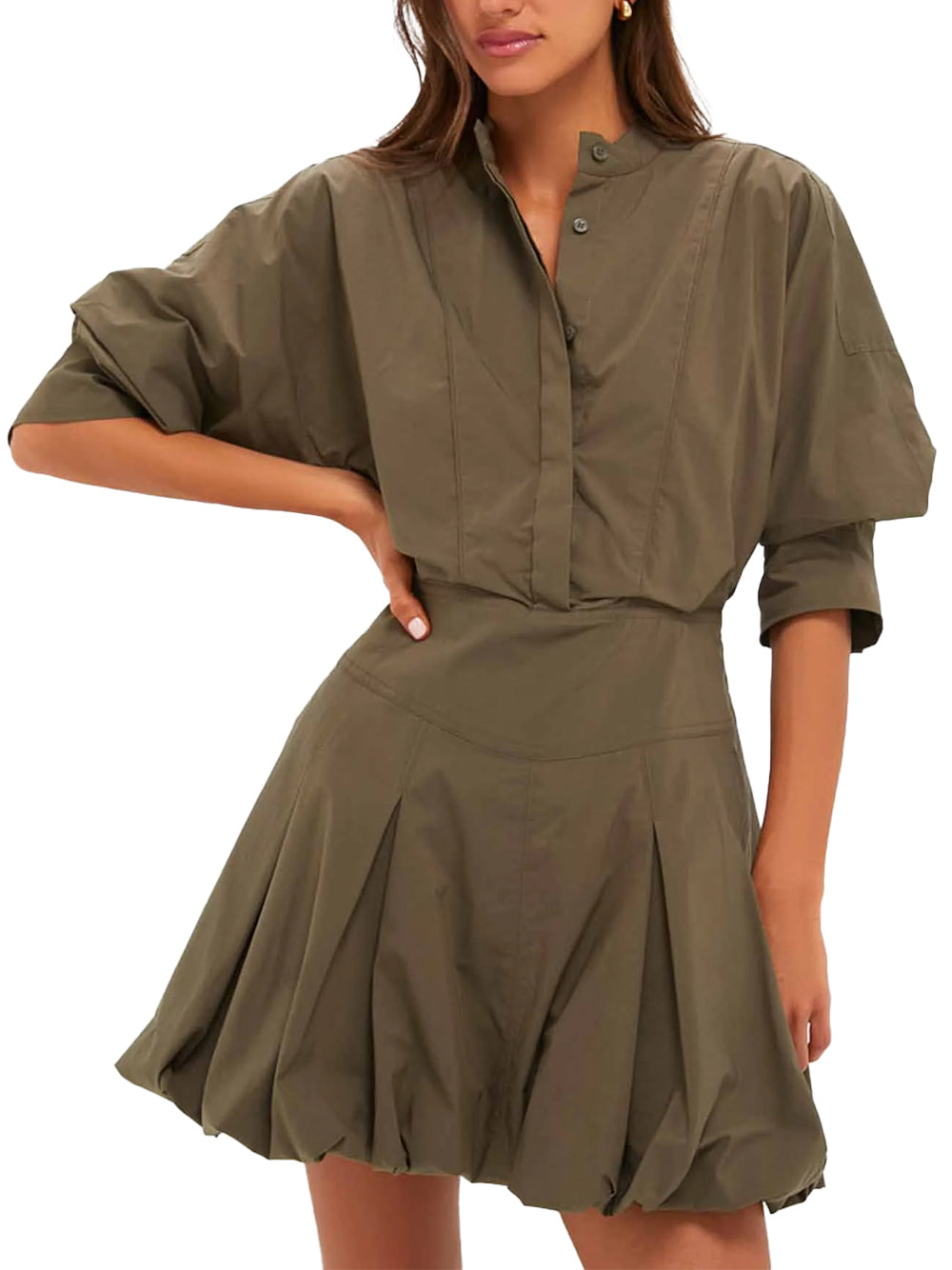Effie Bubble Mini Dress (Faded Olive)