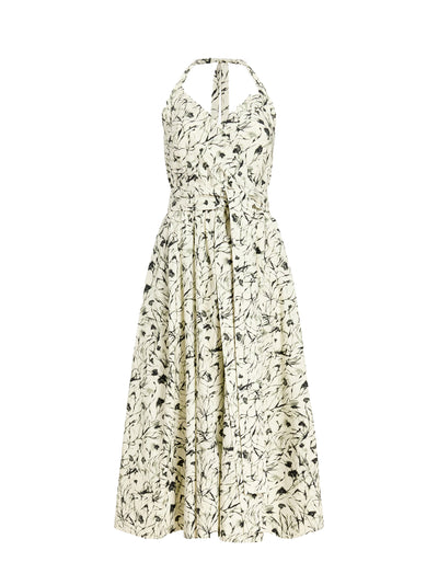 Ellison Dress in Printed Poplin (Light Butter/Black)