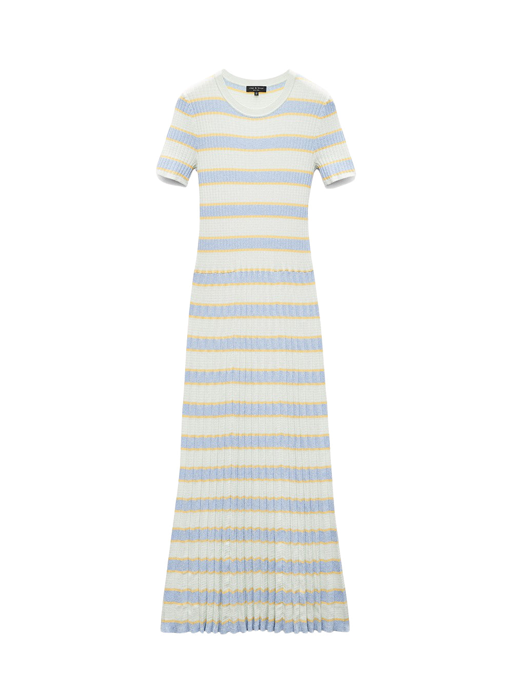 Eloise Striped Rib-Knit Pleated Midi Dress (Green Multi)