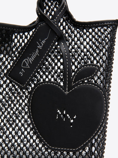 Embellished Mesh Mini Market Tote (Black)
