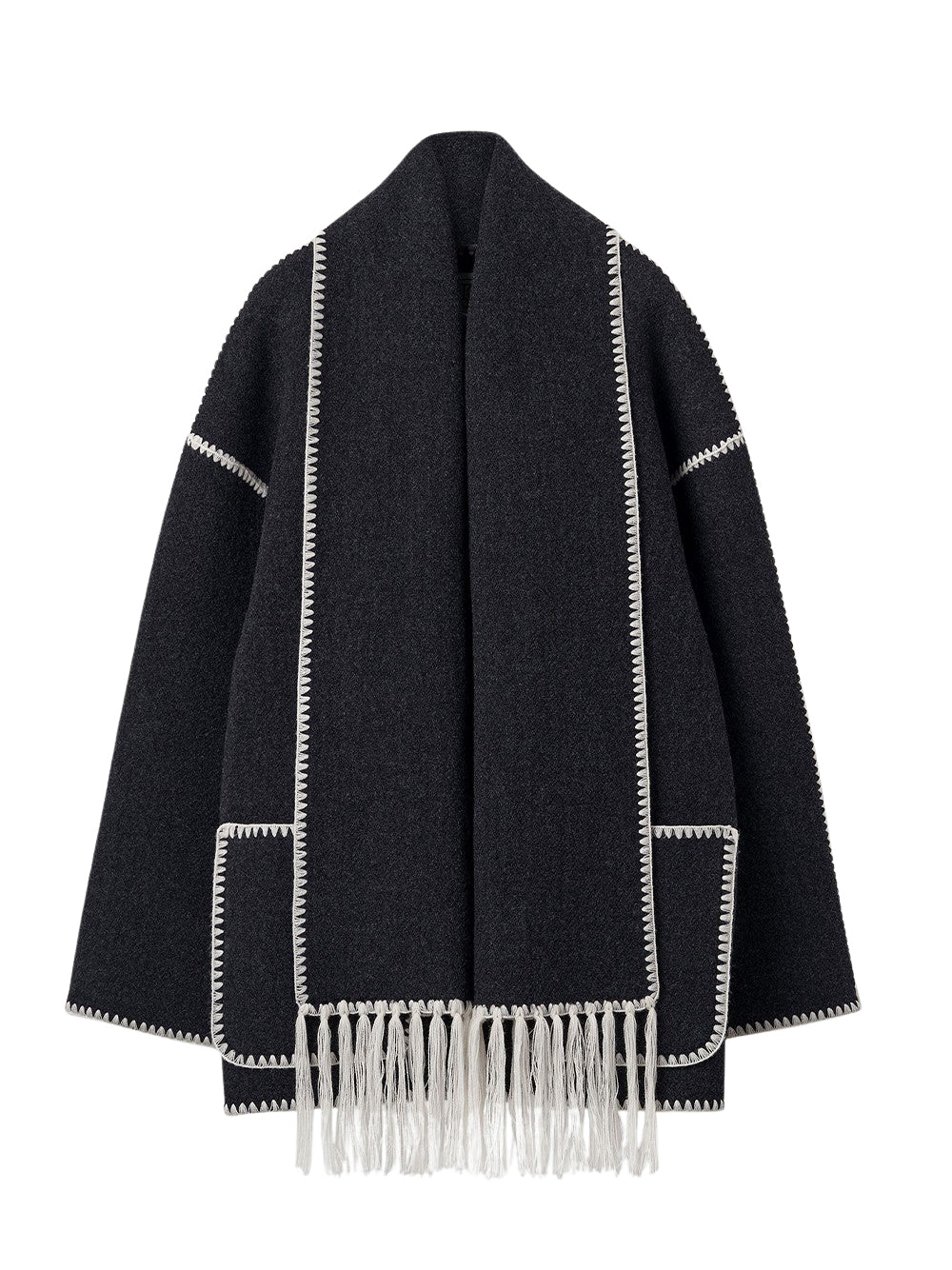 Embroidered Scarf Jacket (Dark Grey Melange)