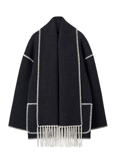 Embroidered Scarf Jacket (Dark Grey Melange)