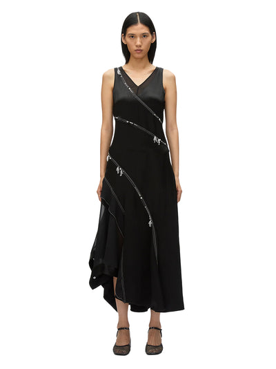 Embroidered V-Neck Satin Gown (Black)