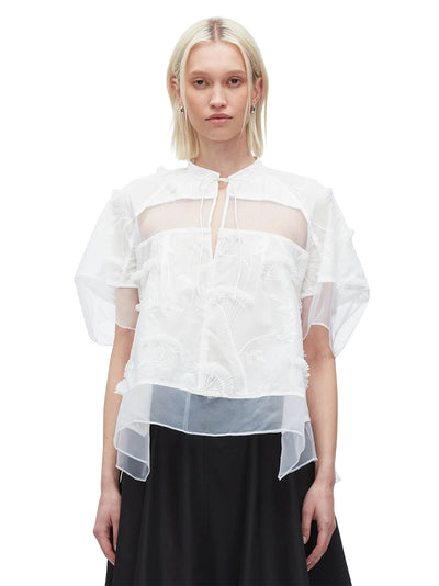 Embroidery Voile Top with Organza Combo Top (White)