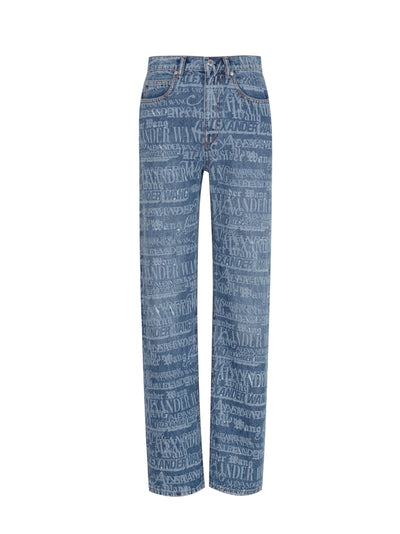 Ez mid Rise Straight Leg Jeans With Newsprint Logo (Vintage Medium Indigo)