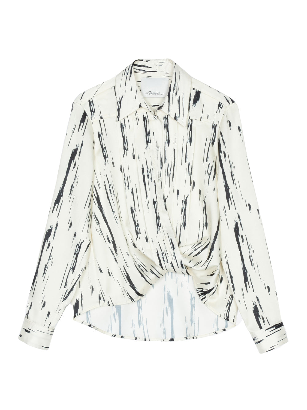 Abstract Wood Grain Crossover Drape Blouse (Ivory Multi)