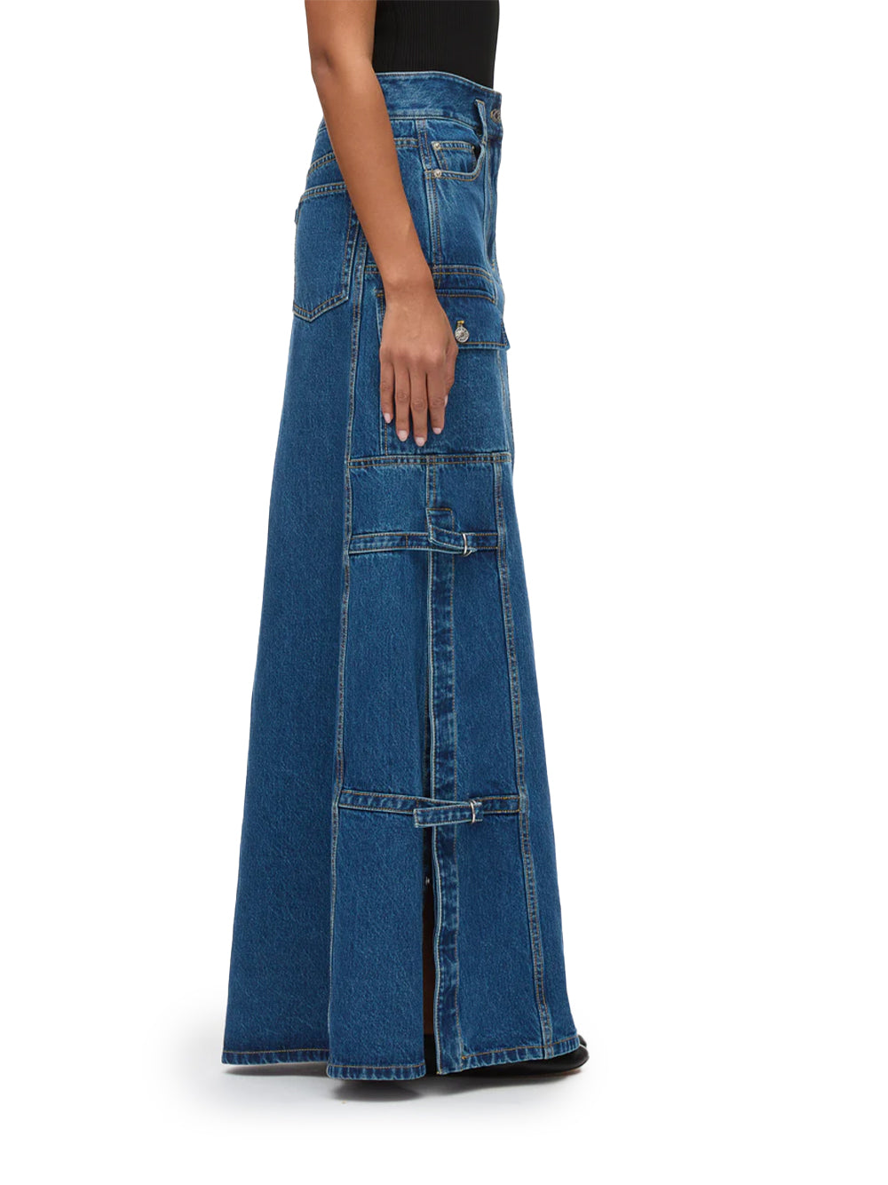 Denim Cargo Maxi Skirt (Vintage Blue)