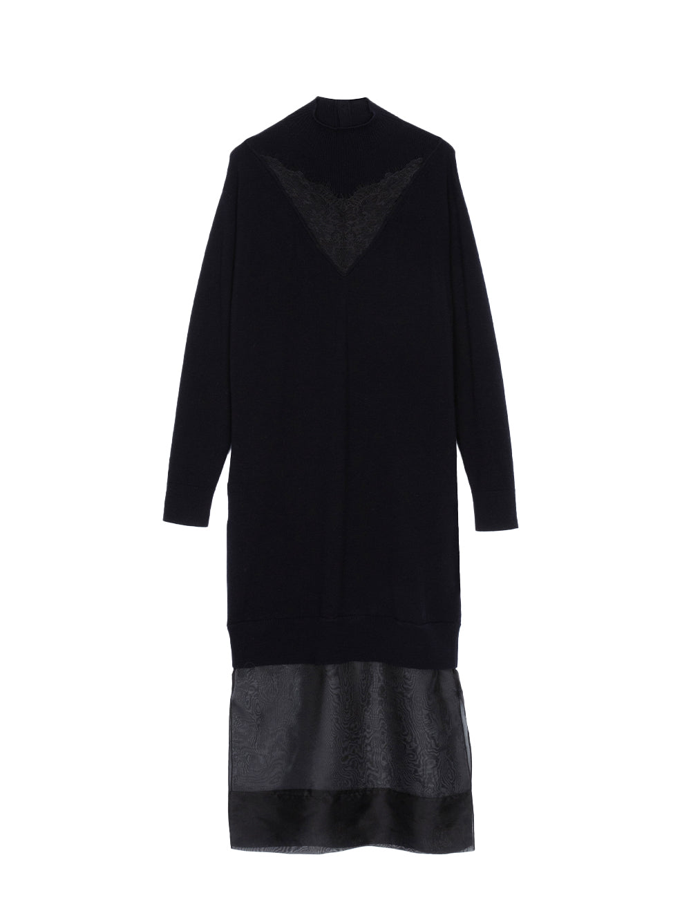 Mockneck Knit Dress with Lace Inlay (Midnight)