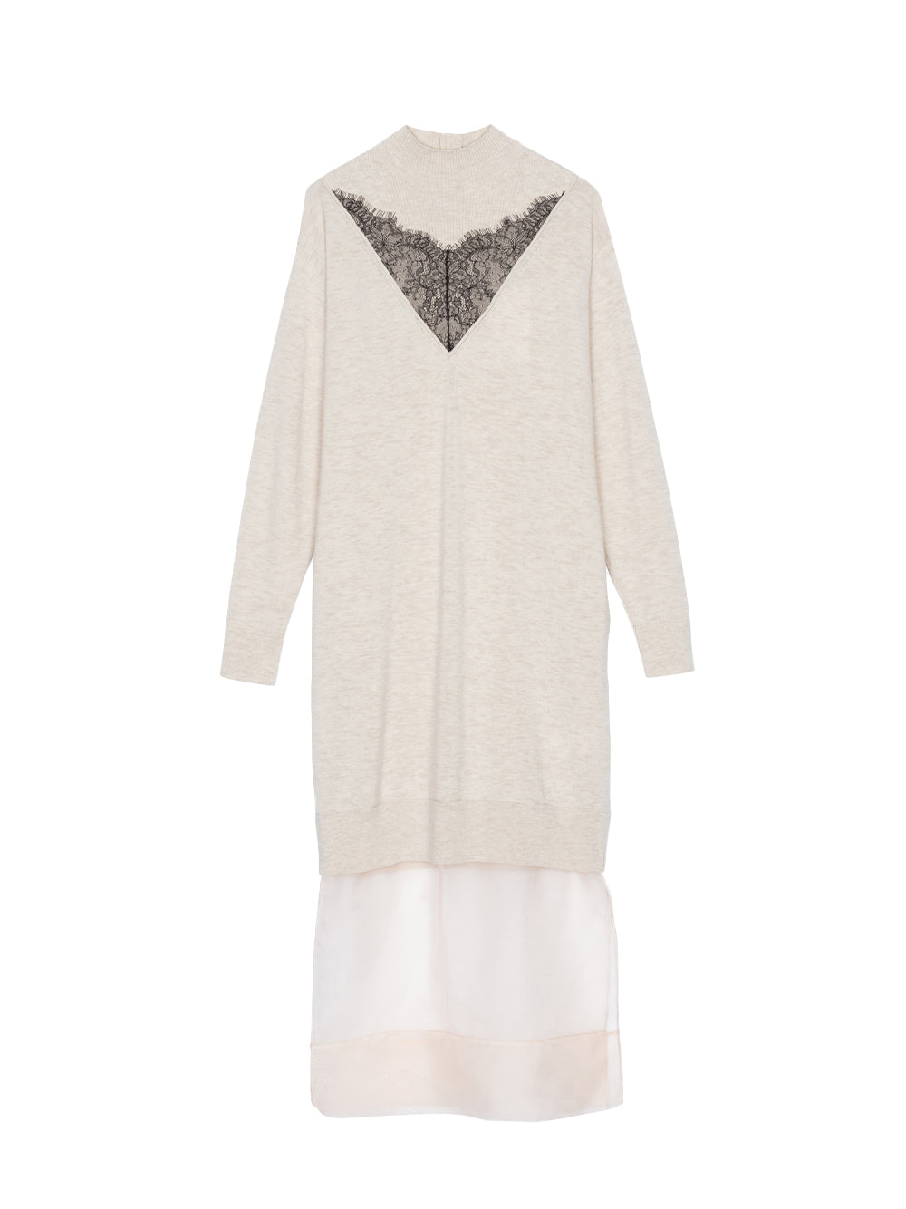 Mockneck Knit Dress with Lace Inlay (Oatmeal)