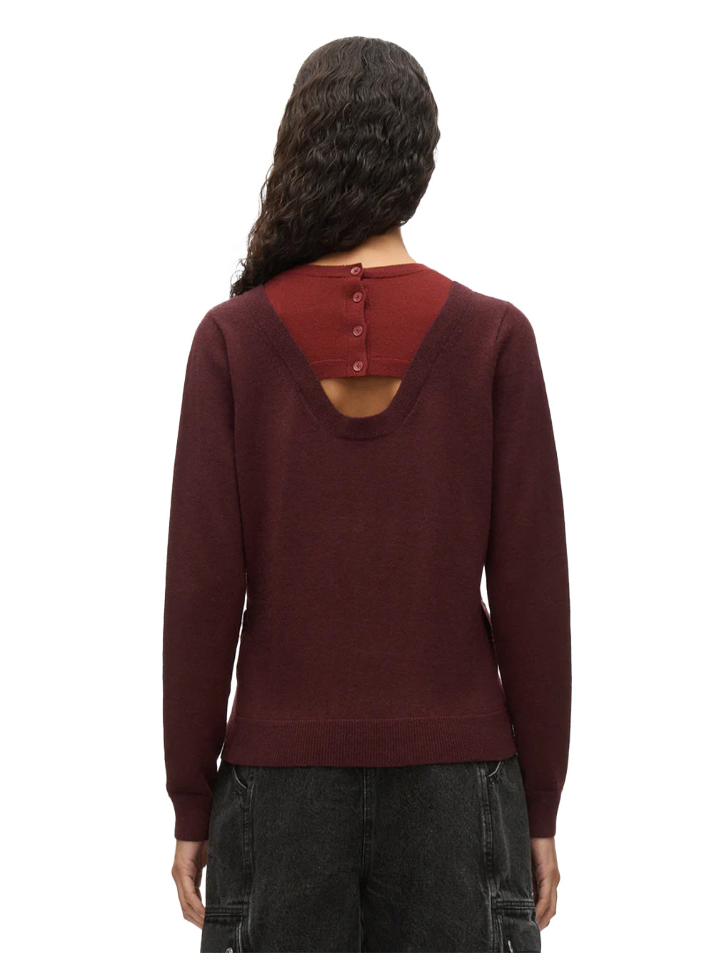 Layered Knit Pullover with Keyhole (Elderberry-Oxblood)